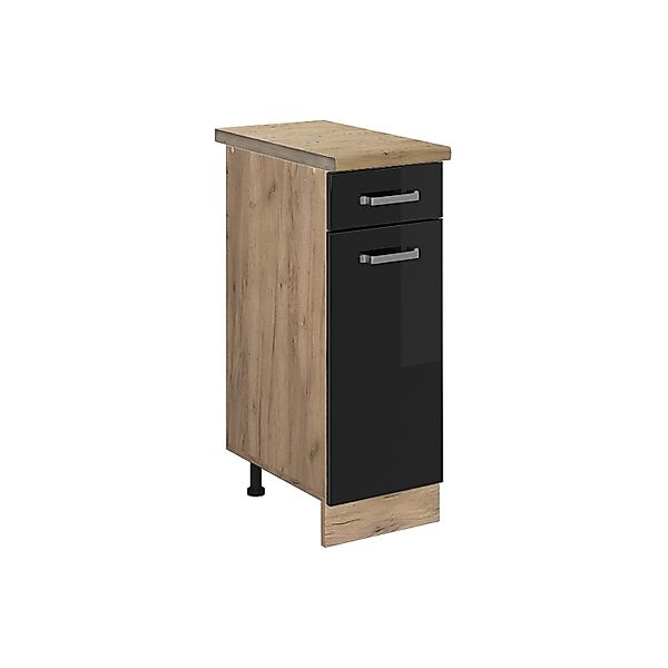 Vicco Küchenunterschrank R-Line Schwarz Hochglanz/Goldkraft Eiche 30 cm AP günstig online kaufen