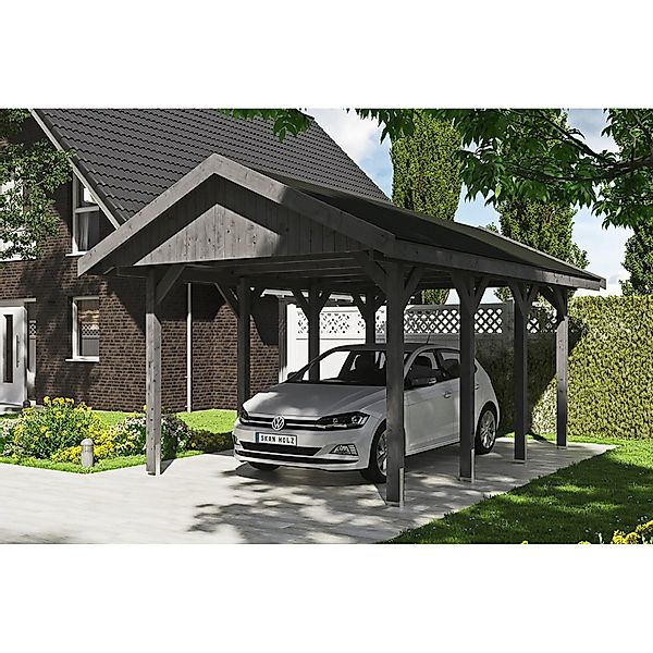 Satteldach-Carport Wallgau Schiefergrau 380 x 600 cm schwarze Schindeln günstig online kaufen