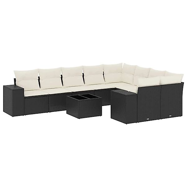 vidaXL 10-Tlg Garten-Sofagarnitur mit Kissen Schwarz Poly Rattan 3255383 günstig online kaufen