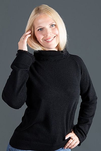 Ariun Kaschmirpullover Fransen am Kragensaum und an den Ärmeln günstig online kaufen