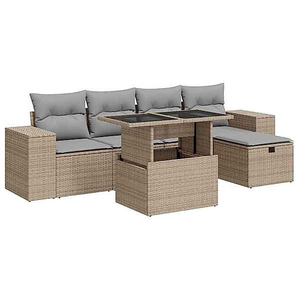 vidaXL 6-Tlg Garten-Sofagarnitur mit Kissen Beige Poly Rattan 3327929 günstig online kaufen