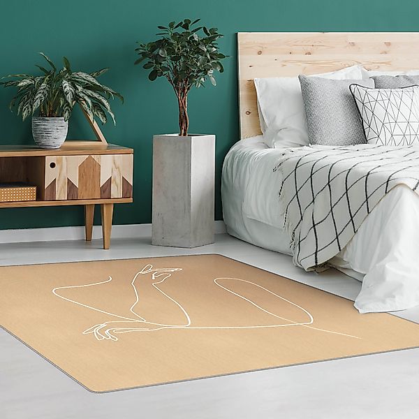 Teppich Line Art Hände Frau Beige günstig online kaufen