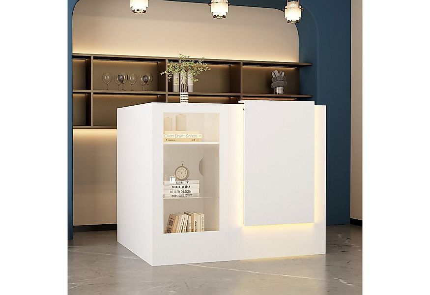 FUFU&GAGA Empfangstheke mit Tastaturschublade und 2 Schränken, Lichtleisten günstig online kaufen