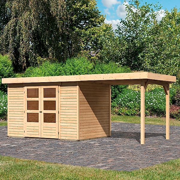 Karibu Gartenhaus "Arnis" mit Anbaudach 2,40 cm Breite günstig online kaufen