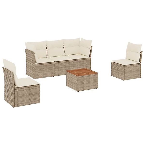 vidaXL 6-Tlg Garten-Sofagarnitur mit Kissen Beige Poly Rattan 3255876 günstig online kaufen