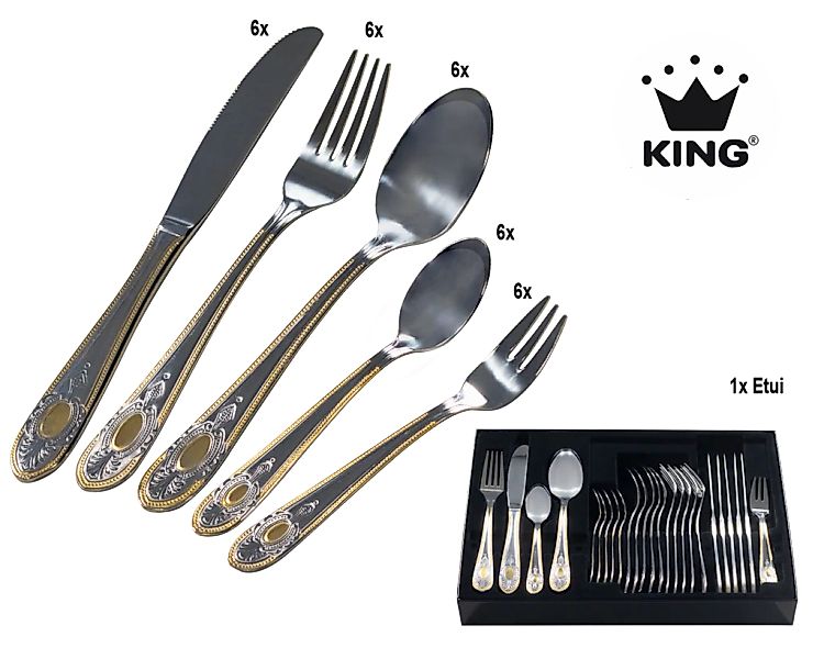 KING Besteck-Set ""VIERAILLA GOLD"" mit Dekor in Gold-Optik, inkl. Etui günstig online kaufen