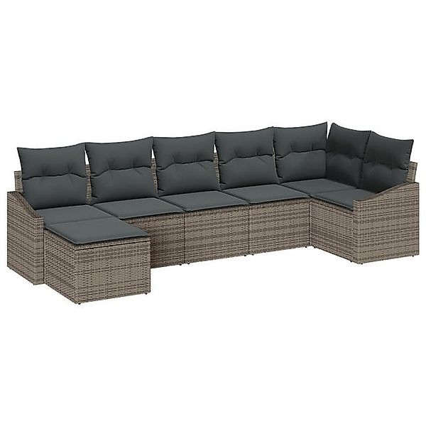 vidaXL Loungesofa 7-teiliges Garten Essset mit Kissen Grau Poly Rattan, 7 T günstig online kaufen