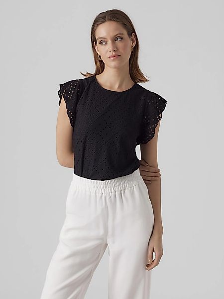 Vero Moda Rundhalsshirt "VMTASSA SL FRILL TOP NOOS" Materialmix, loose fit günstig online kaufen