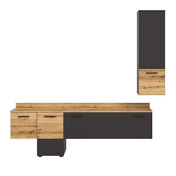 Inn.Furn Wohnwand Grau Evoke Eiche 195 cm mit Soft-Close Elian günstig online kaufen