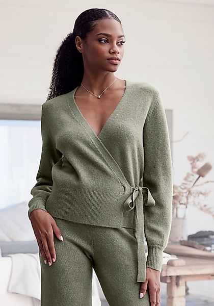 LASCANA Wickelstrickjacke, mit breitem Rippbündchen, Loungewear günstig online kaufen