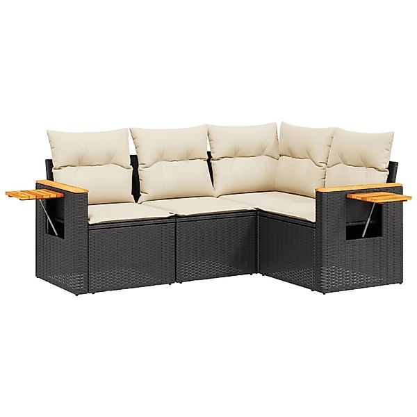 vidaXL 4-Tlg Garten-Sofagarnitur mit Kissen Schwarz Poly Rattan 3259172 günstig online kaufen