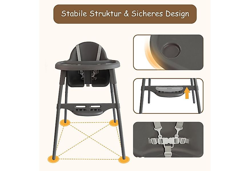 Yalion Kinderstuhl Kinderstuhl mit Tablett- Höhenverstellbarer Baby Chair K günstig online kaufen