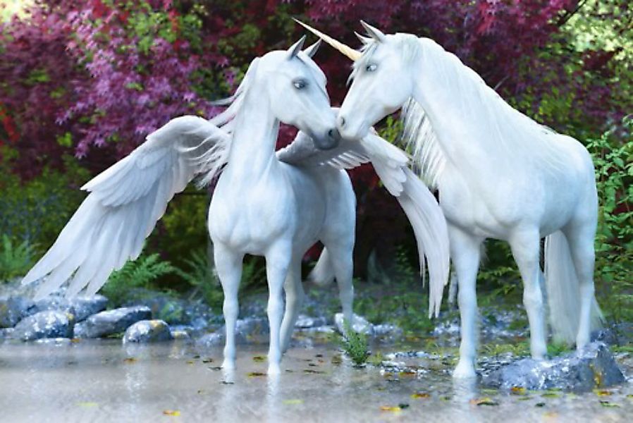 Papermoon Fototapete »EINHORN-PFERDE FANTASY TIERE PFERD WALD NATUR BÄUME X günstig online kaufen