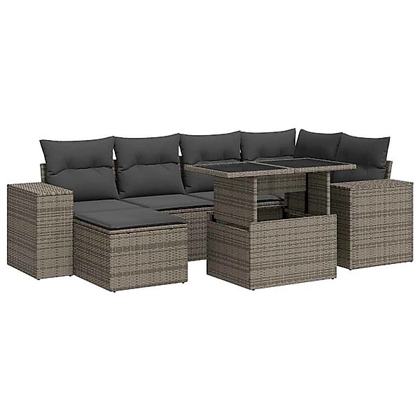 vidaXL 7-Tlg Garten-Sofagarnitur mit Kissen Grau Poly Rattan 3326831 günstig online kaufen