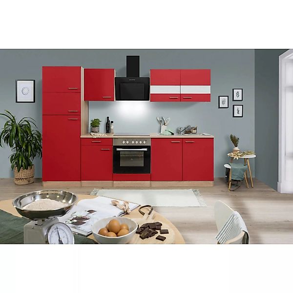 Respekta Küchenzeile KB270ESRCGKE 270 cm Rot-Eiche Sägerau Nachbildung günstig online kaufen