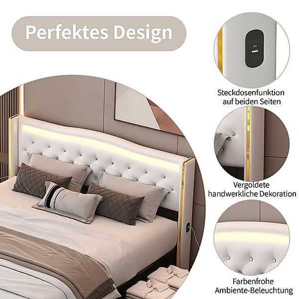 FUROKOY Polsterbett mit Stauraum, LED Beleuchtung, USB Ladefunktion und 4 S günstig online kaufen