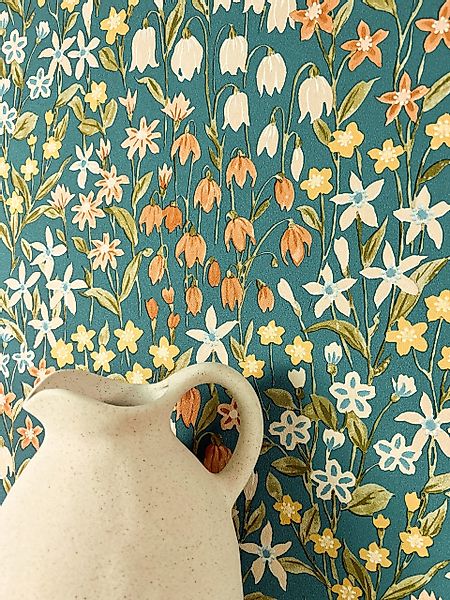 Newroom Vliestapete, Petrol Tapete Floral Blumen günstig online kaufen