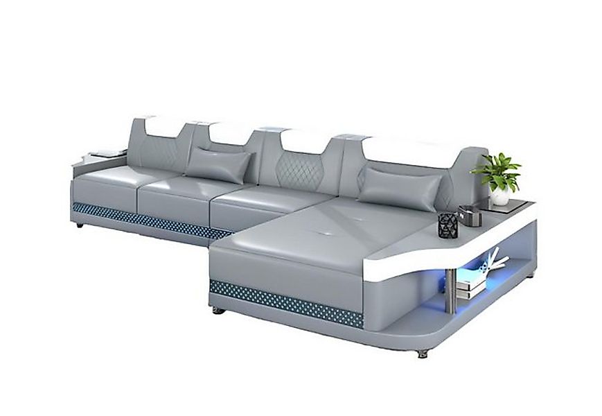 Xlmoebel Ecksofa L-förmiges Ledersofa in Grau - Luxuriöse moderne Couchgarn günstig online kaufen