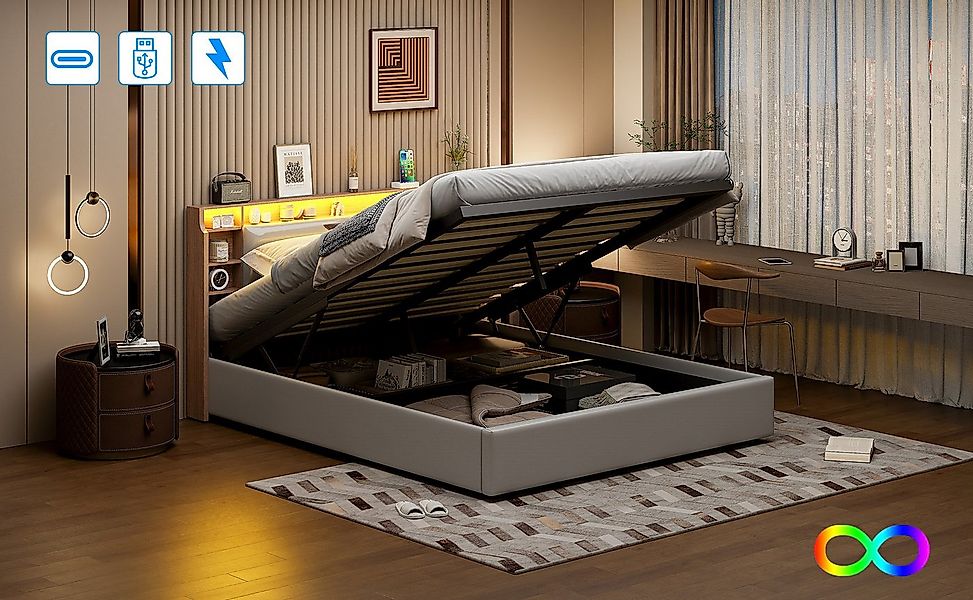Furnishings Home Stauraumbett Polsterbett Doppelbett LED-Licht (1 tlg., Hyd günstig online kaufen