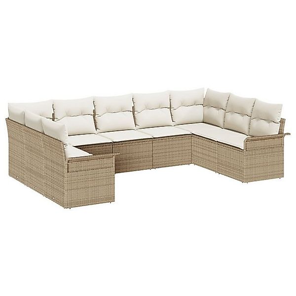 vidaXL Loungesofa 9-tlg. Garten-Sofagarnitur mit Kissen Beige Poly Rattan, günstig online kaufen