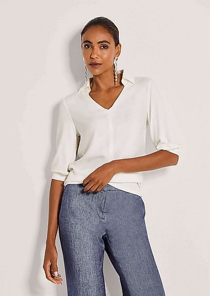 MADELEINE Kurzarmbluse Blusenshirt mit V-Ausschnitt Viskosebluse mit Hemdkr günstig online kaufen