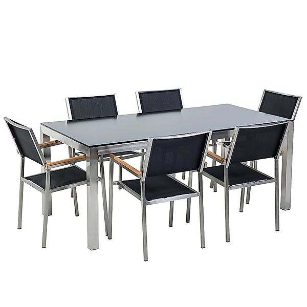 Beliani Gartentisch Set Schwarz Silber 90x180x87 günstig online kaufen