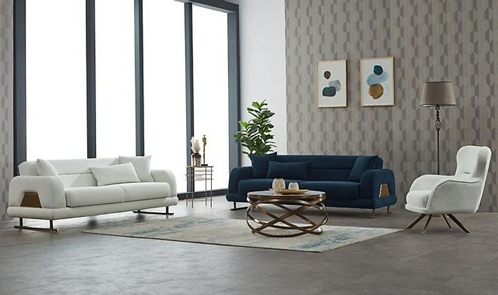 JVmoebel Sofa Couchgarnitur Sofa Polstersofa Dreisitzer Stoffsofa Weiß Sess günstig online kaufen