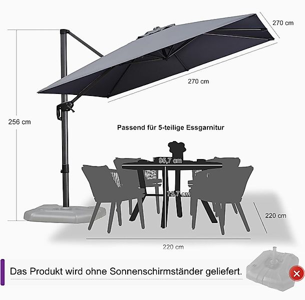PURPLE LEAF Ampelschirm Quadratischer Terrassenschirm, Alu günstig online kaufen