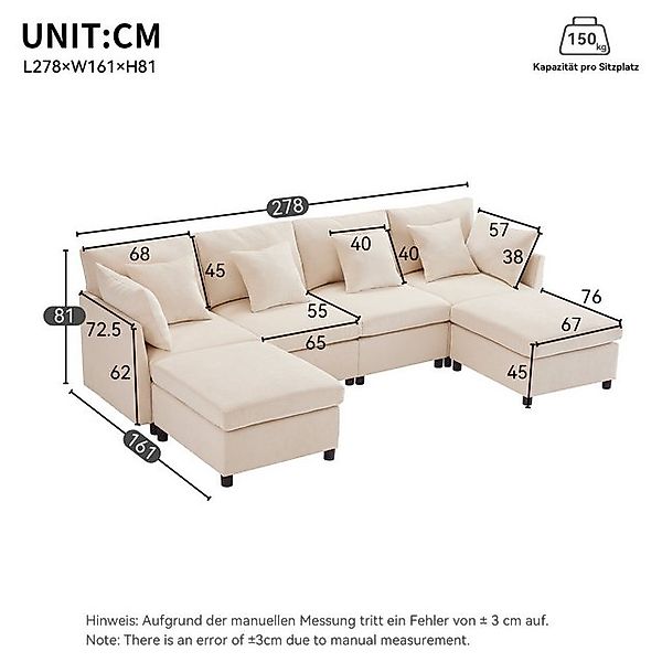 Odikalo 4-Sitzer Viersitzer-Sofa Polstermöbel L/U-förmiges Mit Fußhocker, D günstig online kaufen