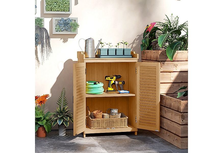 Outsunny Gerätehaus mit Arbeitsfläche, Lamellentür, Ablagen, wetterfest, Bx günstig online kaufen