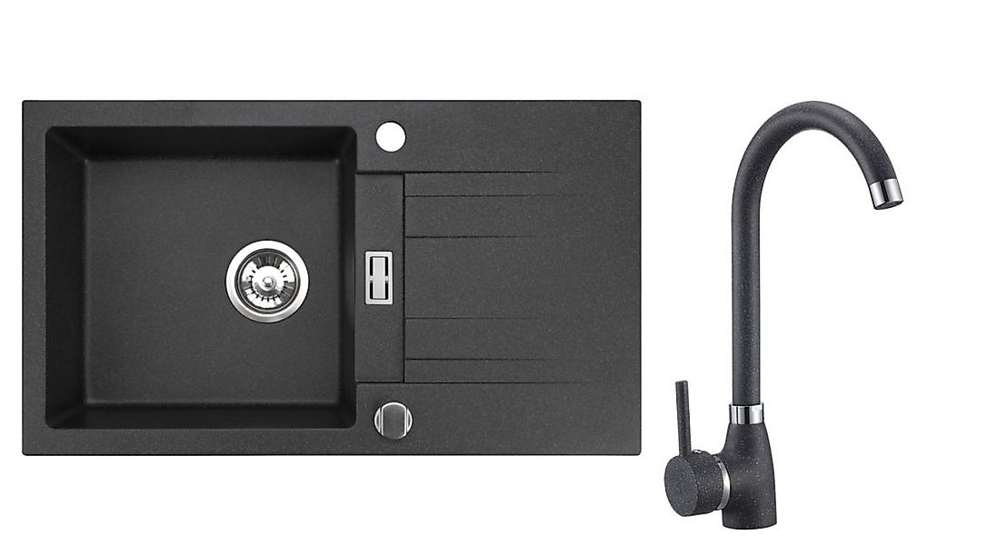 manestein Granitspüle Athena Granit Küchenspüle mit Schwarz Armatur und Sip günstig online kaufen