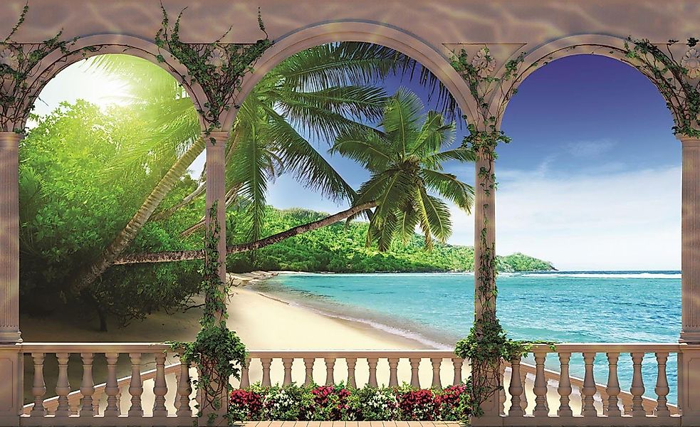 Wallarena Fototapete Terrasse Strand Palmen Vlies günstig online kaufen