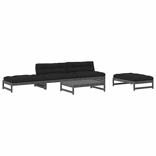 vidaXL 5-tlg Garten-Lounge-Set mit Kissen Grau Massivholz Modell 6 günstig online kaufen