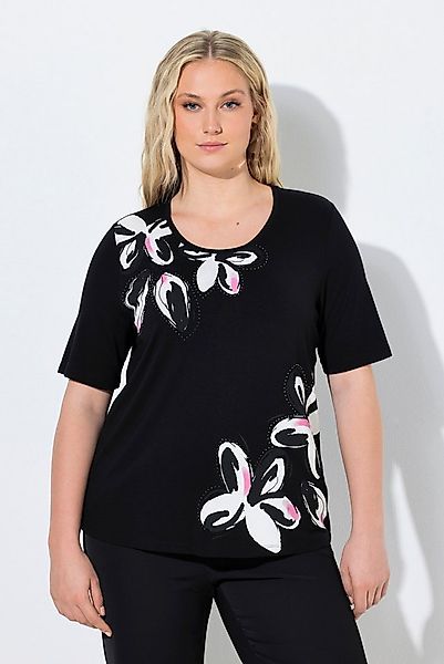Ulla Popken T-Shirt T-Shirt Blüten Ziersteine Rundhals Halbarm günstig online kaufen