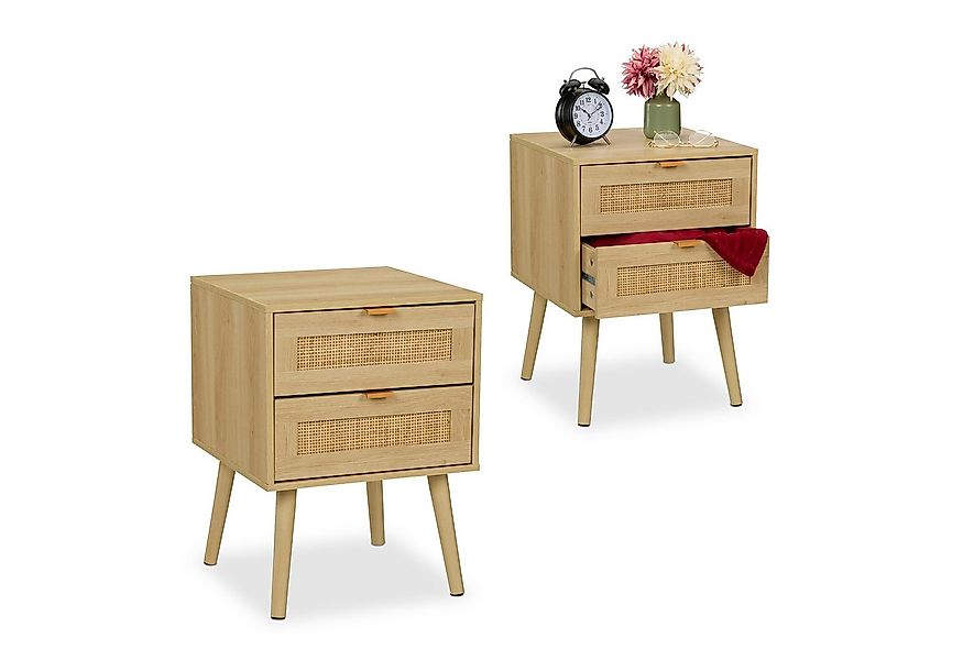 relaxdays Nachttisch im Rattan Design 2 Schublade (2-St), 2er Pack günstig online kaufen