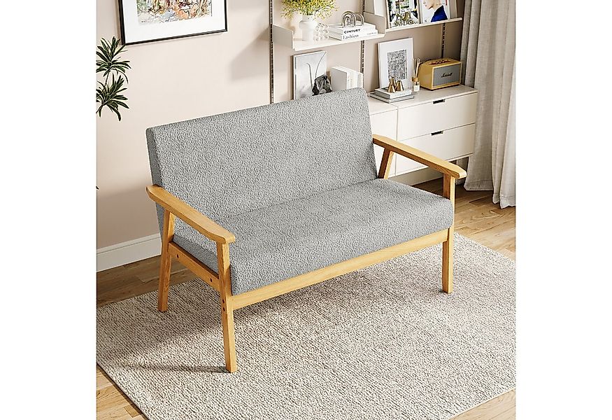 YOLEO 2-Sitzer Stoffsofa Couch mit Holz Armlehnen Loungesofa, 107x60x77cm günstig online kaufen