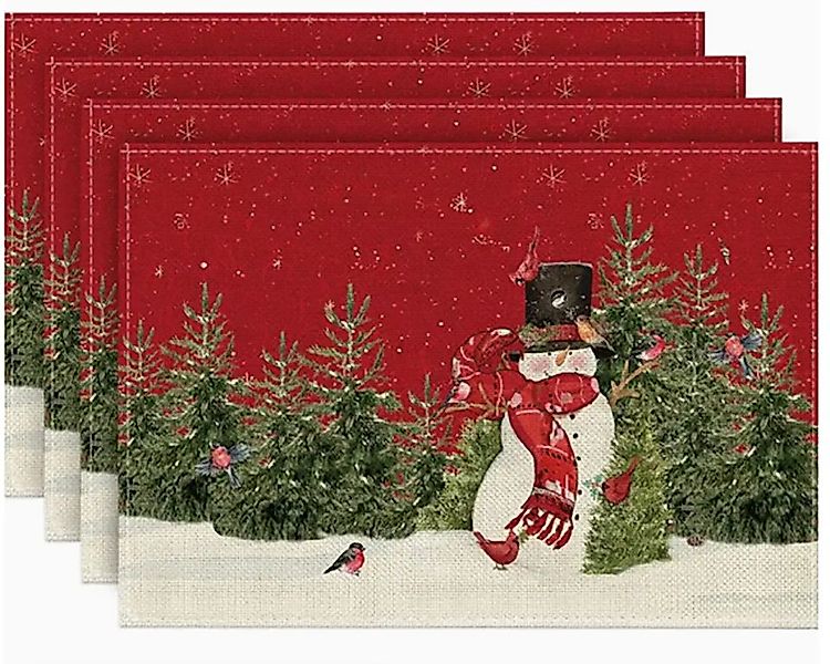 Coonoor Platzset Tischsets mit Weihnachtsbäumen und Schneemann, Winter-Tisc günstig online kaufen