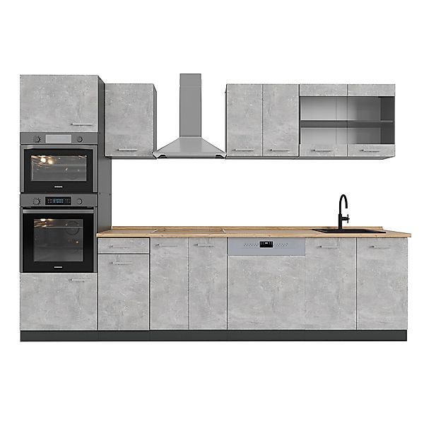 Vicco R-Line Küchenzeile Beton/Anthrazit 300 cm mit Hochschrankohne Arbeits günstig online kaufen