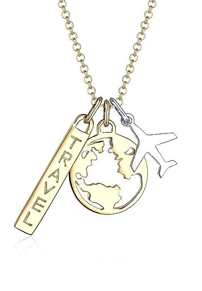 Elli Kette mit Anhänger Globus Flugzeug Travel 925 Sterling Silber Bicolor günstig online kaufen