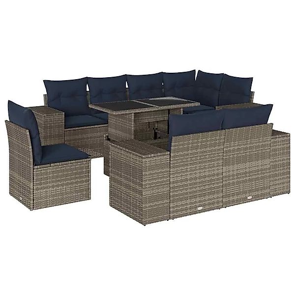 vidaXL 9-Tlg Gartensofa-Set mit Kissen Grau Polyrattan 3269301 günstig online kaufen