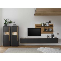 Wohnzimmer Schrankwand in Anthrazit und Wildeiche Optik 400 cm breit (fünft günstig online kaufen