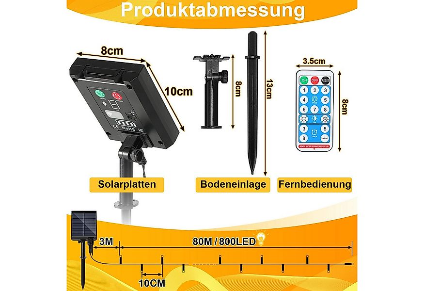 Clanmacy LED-Lichterkette 80M 800 LED Solar Lichterkette Solarleuchte Außen günstig online kaufen
