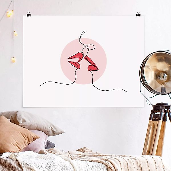 Poster - Querformat Lippen Kuss Line Art günstig online kaufen