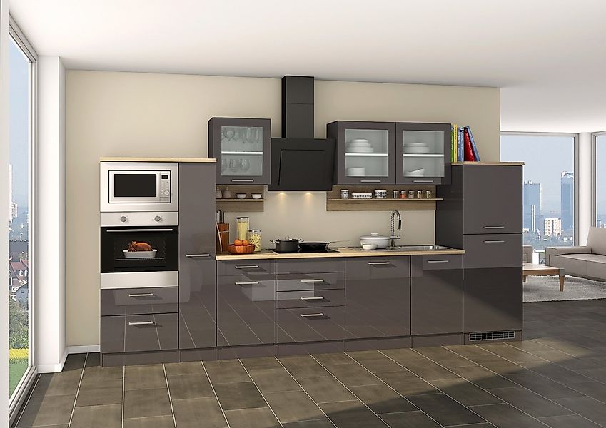 KOCHSTATION Küchenzeile »KS-Mailand«, Breite 370 cm, mit E-Geräten, MDF Fro günstig online kaufen