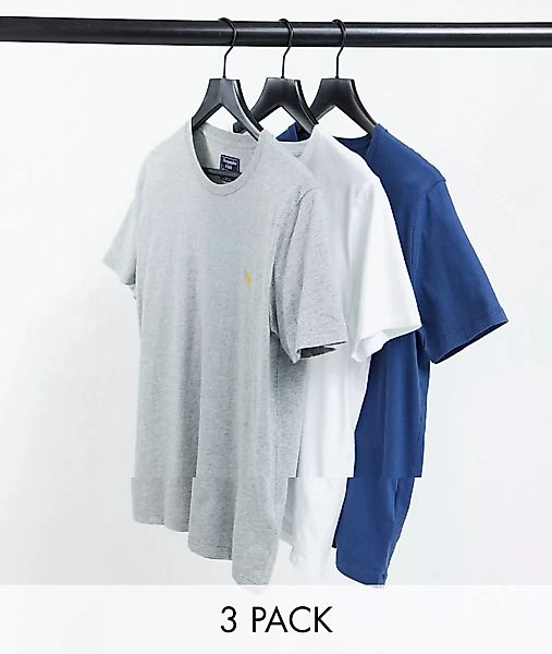 Abercrombie & Fitch – T-Shirts in Blau/Weiß/Grau meliert mit Logo im 3er-Se günstig online kaufen