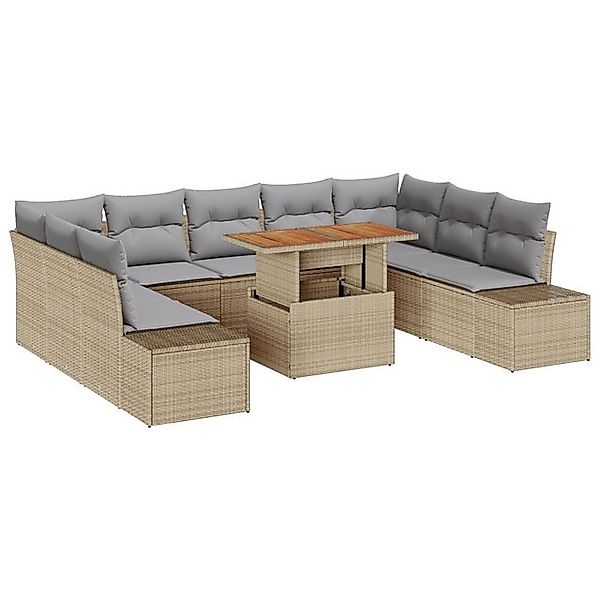 vidaXL Loungesofa 10-teiliges Garten Sofa Set mit Kissen Beige Poly Rattan, günstig online kaufen