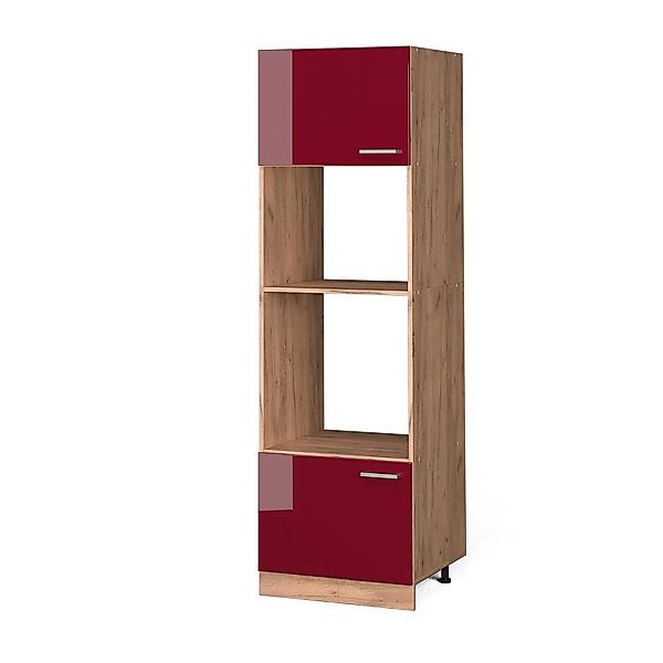 Vicco Mikrowellenumbauschrank R-Line, Rot Hochglanz/Goldkraft Eiche, günstig online kaufen