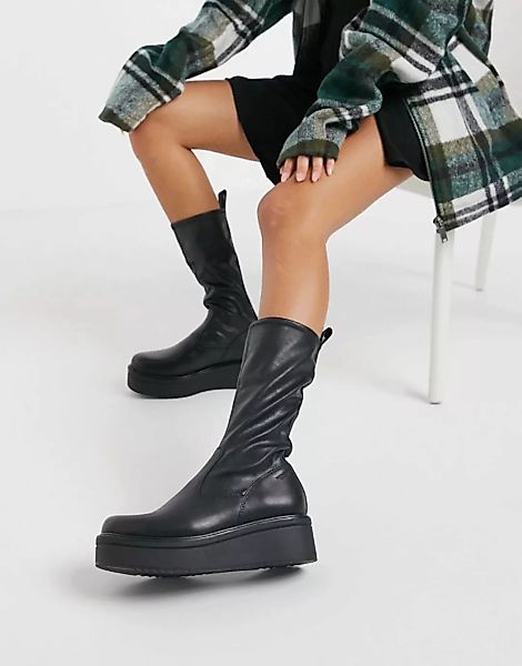 Vagabond – Tara – Halbhohe Stiefel in Schwarz mit Plateauabsatz günstig online kaufen
