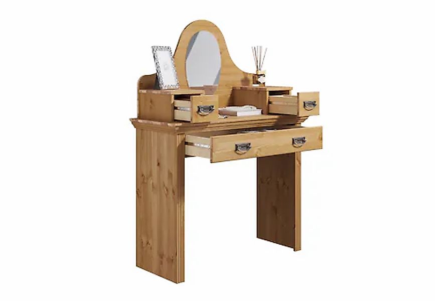 OTTO home Schminktisch »Konrad« aus massiver Kiefer, mit Spiegel und viel S günstig online kaufen