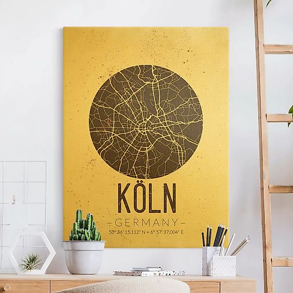 Leinwandbild Gold Stadtplan Köln - Retro günstig online kaufen